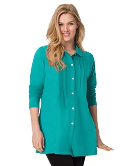 Women's Plus Size Pintucked Button-Front Tunic
