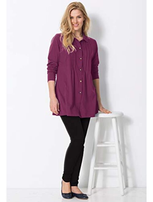 Woman Within Women's Plus Size Pintucked Button-Front Tunic