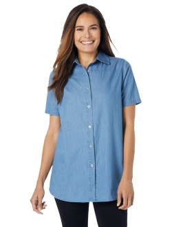 Women's Plus Size Short-Sleeve Denim Shirt