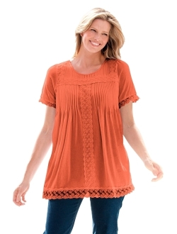 Women's Plus Size Lace-Trim Pintucked Tunic