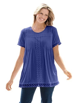 Women's Plus Size Lace-Trim Pintucked Tunic
