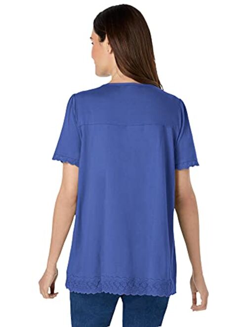 Woman Within Women's Plus Size Lace-Trim Pintucked Tunic