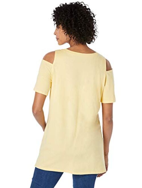 Woman Within Women's Plus Size Short-Sleeve Cold-Shoulder Tee Shirt