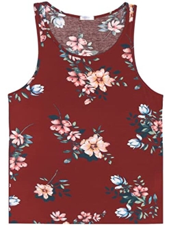 Men's Floral Tank Top Sleeveless Tees All Over Print Casual Sport Gym T-Shirts Hawaii Beach Vacation