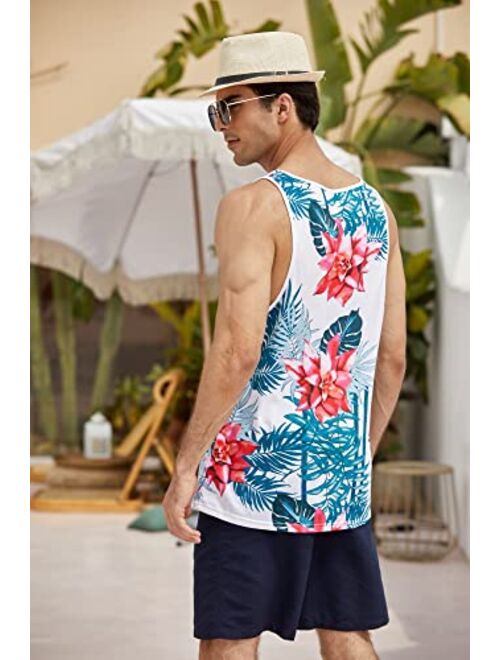COOFANDY Men's Floral Tank Top Sleeveless Tees All Over Print Casual Sport Gym T-Shirts Hawaii Beach Vacation