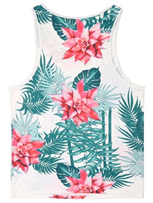 COOFANDY Men's Floral Tank Top Sleeveless Tees All Over Print Casual Sport Gym T-Shirts Hawaii Beach Vacation