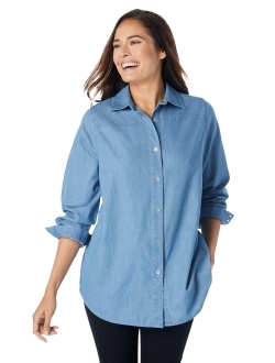 Women's Plus Size Classic Long-Sleeve Denim Shirt