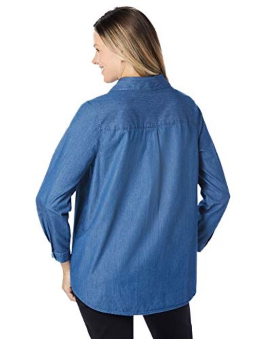 Woman Within Women's Plus Size Classic Long-Sleeve Denim Shirt