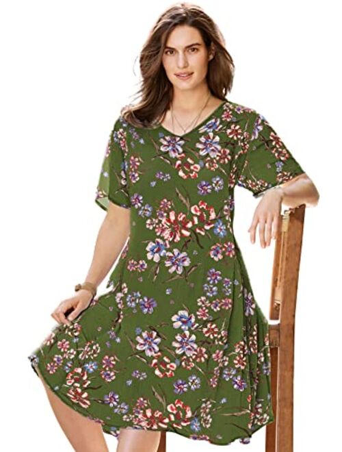 Woman Within Women's Plus Size Short Pullover Crinkle Dress