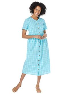 Women's Plus Size Short-Sleeve Seersucker Dress