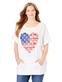 Women's Plus Size Americana Kangaroo Pocket Tee Shirt