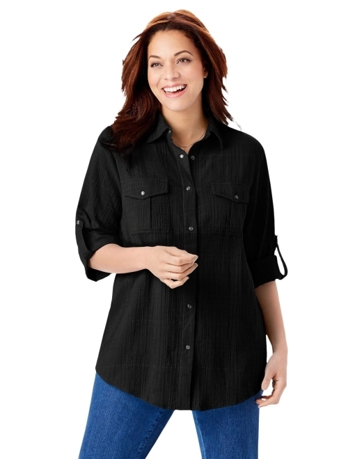 Woman Within Women's Plus Size Cotton Gauze Bigshirt