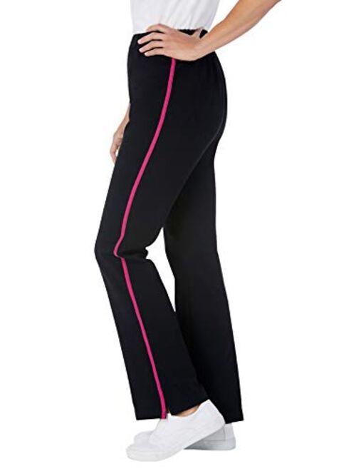 Woman Within Women's Plus Size Stretch Cotton Side-Stripe Bootcut Pant