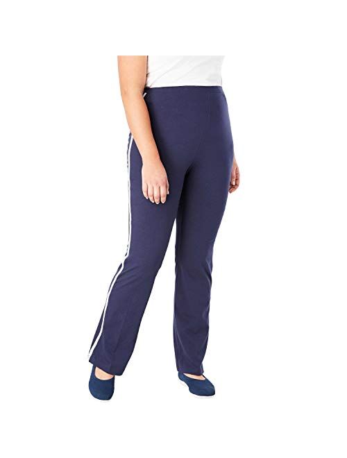 Woman Within Women's Plus Size Stretch Cotton Side-Stripe Bootcut Pant