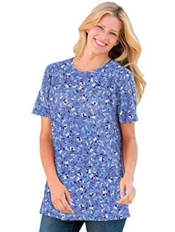 Women's Plus Size Thermal Waffle Short-Sleeve Satin-Trim Tee Shirt