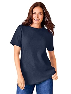 Women's Plus Size Thermal Waffle Short-Sleeve Satin-Trim Tee Shirt
