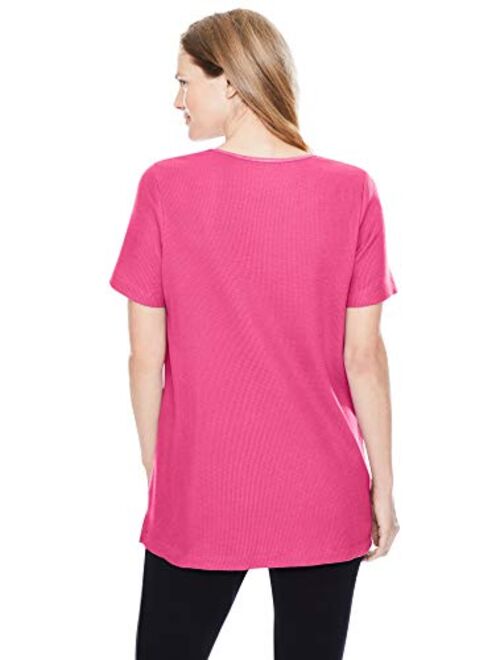 Woman Within Women's Plus Size Thermal Waffle Short-Sleeve Satin-Trim Tee Shirt