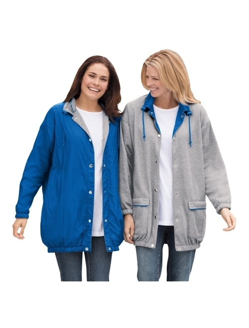 Woman Within Women's Plus Size Fleece Nylon Reversible Jacket Rain Jacket