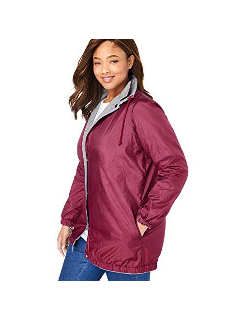 Woman Within Women's Plus Size Fleece Nylon Reversible Jacket Rain Jacket