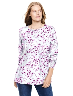 Women's Plus Size Perfect Printed Long-Sleeve Crewneck Tee Shirt