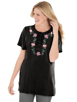 Women's Plus Size Embroidered Pointelle Tunic
