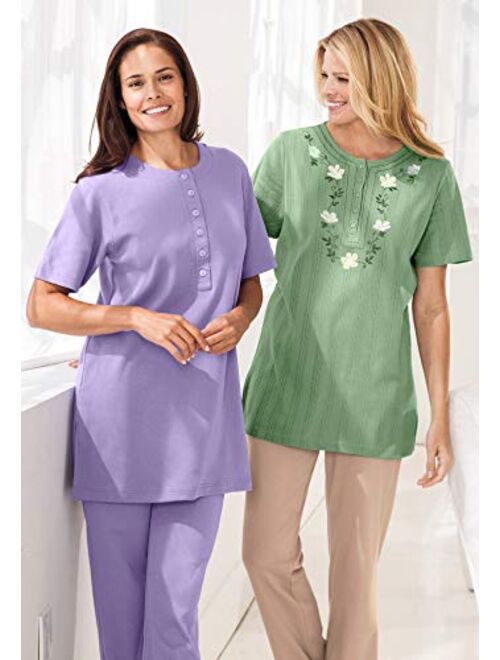 Woman Within Women's Plus Size Embroidered Pointelle Tunic