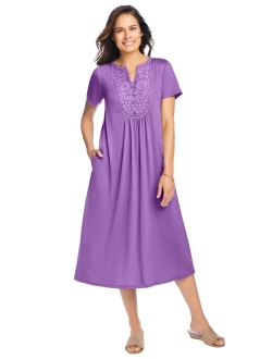 Women's Plus Size Embroidered Lace Bib Knit Dress