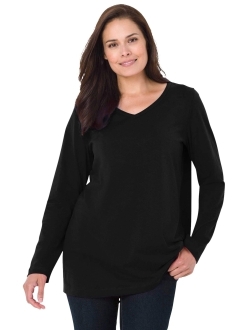 Women's Plus Size Perfect Long-Sleeve V-Neck Tee Shirt