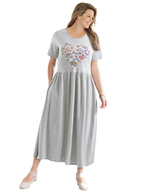 Woman Within Women's Plus Size Short-Sleeve Scoopneck Empire Waist Dress