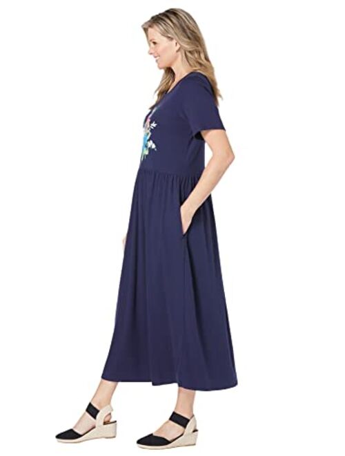 Woman Within Women's Plus Size Short-Sleeve Scoopneck Empire Waist Dress