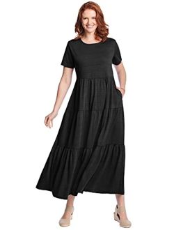 Women's Plus Size Short-Sleeve Tiered Dress