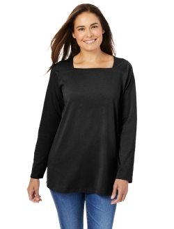 Women's Plus Size Perfect Long-Sleeve Square-Neck Tee Shirt
