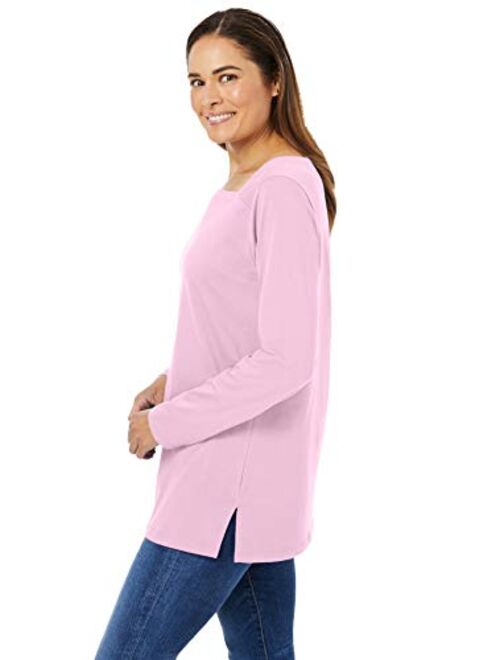 Woman Within Women's Plus Size Perfect Long-Sleeve Square-Neck Tee Shirt