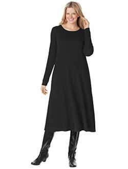 Women's Plus Size Thermal Waffle Knit A-Line Dress