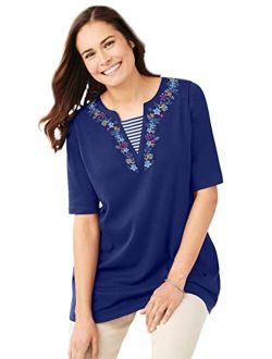 Women's Plus Size Embroidered Layered-Look Tunic