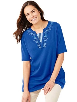 Women's Plus Size Embroidered Layered-Look Tunic