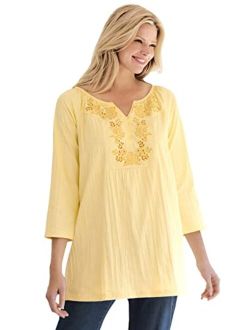 Women's Plus Size Embroidered Crinkle Tunic