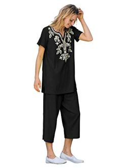 Women's Plus Size Printed Tunic And Capri Set