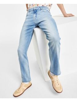 Men's Slim-Fit Straight Stretch Jeans in a Light Wash