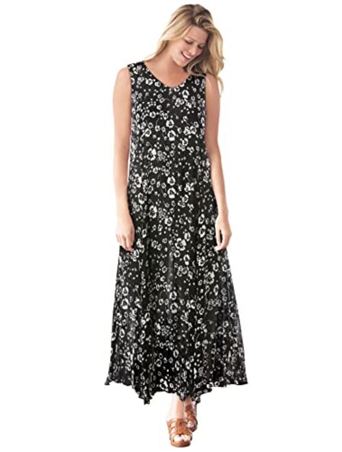 Woman Within Women's Plus Size Sleeveless Crinkle A-Line Dress