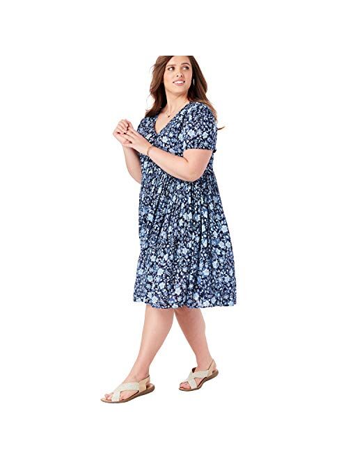 Woman Within Women's Plus Size Sleeveless Crinkle A-Line Dress