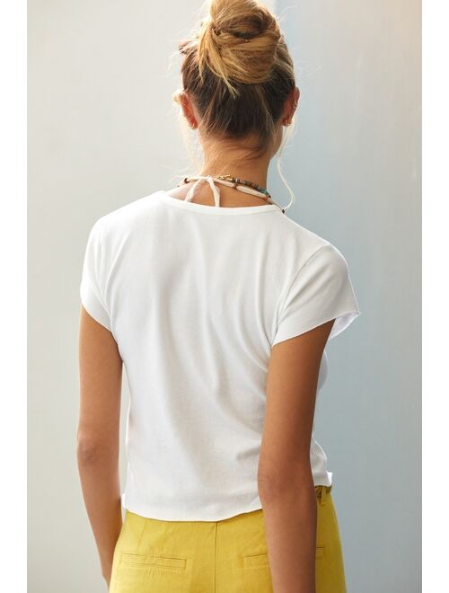 By Anthropologie Rolled Raw-Edge Fitted Crop Tee