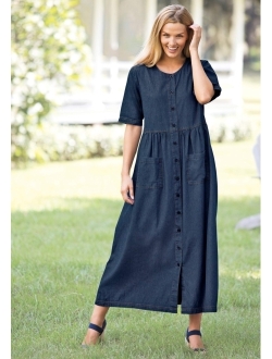 Women's Plus Size Short-Sleeve Denim Dress