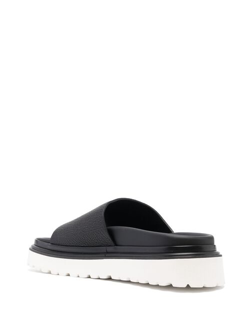 Woolrich debossed-logo grained-leather slides