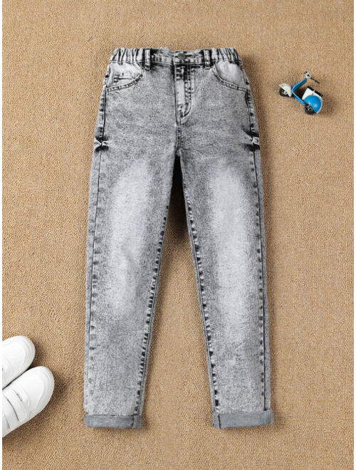 Shein Boys Bleach Wash Slant Pocket Jeans