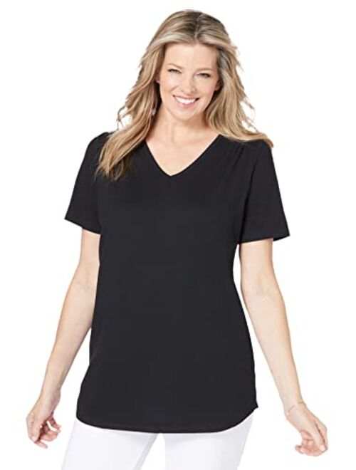 Woman Within Women's Plus Size Short-Sleeve V-Neck Shirred Tee