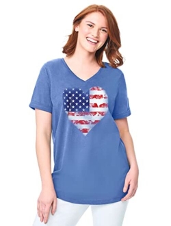 Women's Plus Size Cuffed Americana Print Tee Shirt