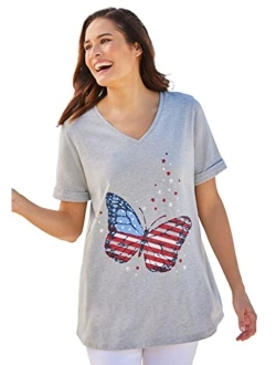 Women's Plus Size Cuffed Americana Print Tee Shirt