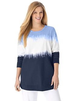 Women's Plus Size Tie-Dyed Knit Sweatshirt Tunic
