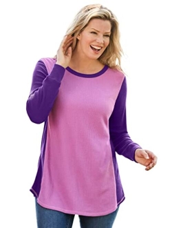 Women's Plus Size Colorblock Scoopneck Thermal Waffle Sweatshirt